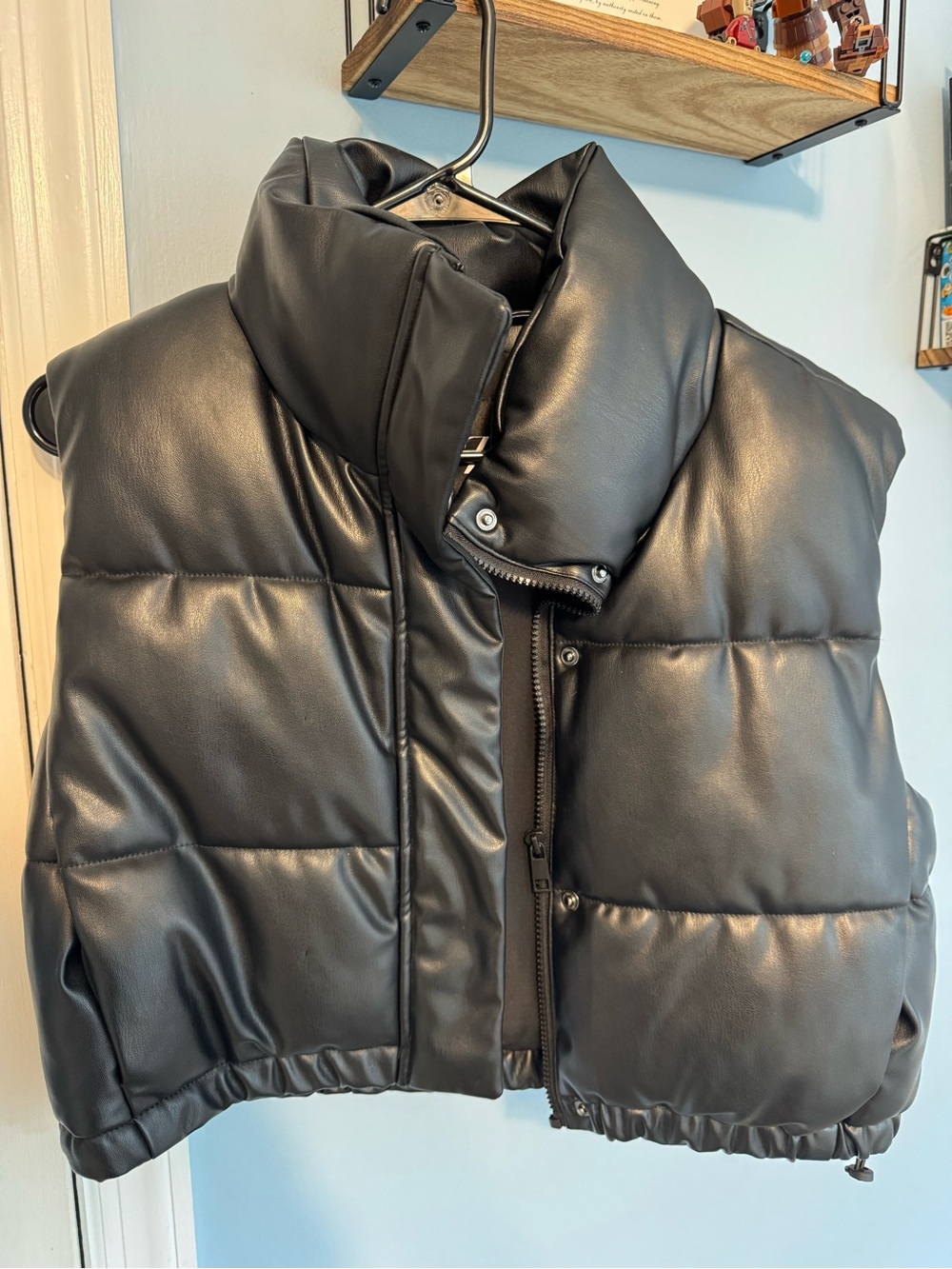 Zara Black Faux Leather Puffer Vest